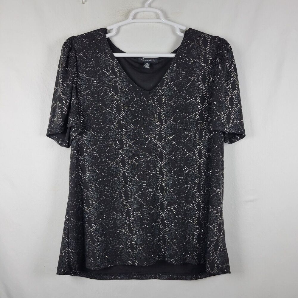 A Love Story Black Metallic Snake Print V Neck Career Blouse Women's Plus 2X